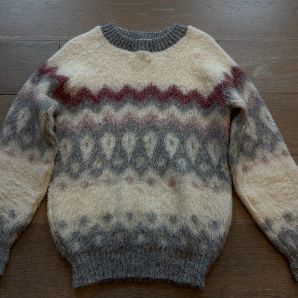 Icelandic Wool Sweater Womens Small Nordic Fair Isle Chunky Knit Pullover Cozy